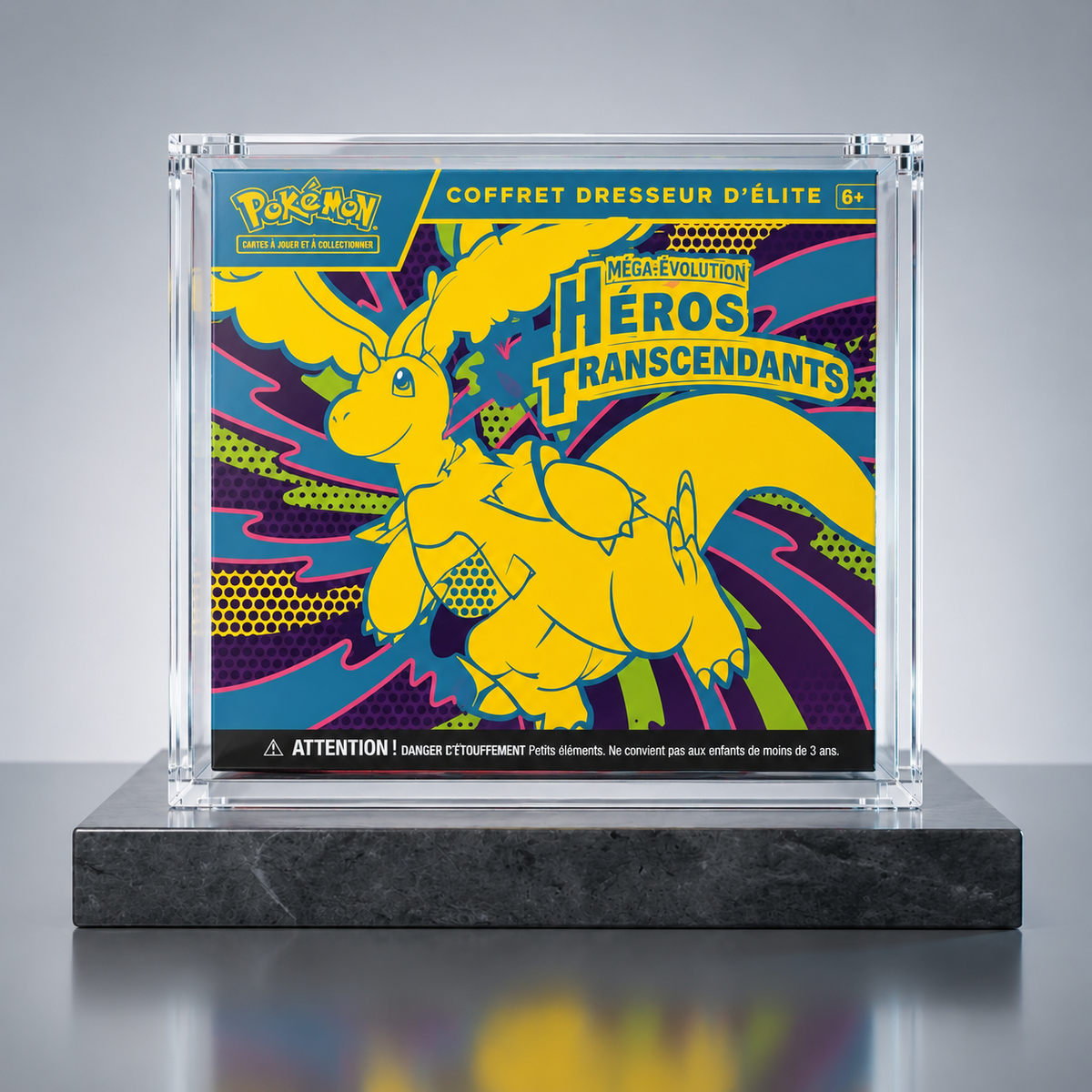 Boîtier acrylique ShieldVault pour ETB Pokémon, dimensions intérieures 192 × 92 × 169 mm